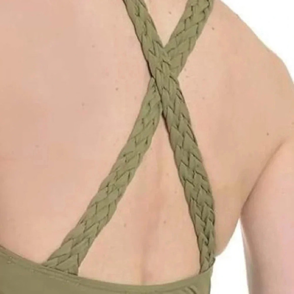 Spanx Olive Green 1 Pc Swimsuit Bathing Suit V Neck Braided Strap Sz 10 NWT - Picture 3 of 8